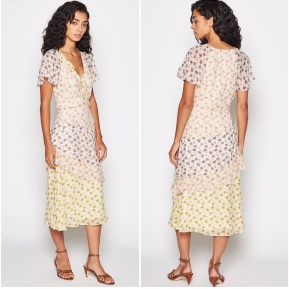 JOIE Orita Silk Ruffled Floral Dress Feminine Garden Party Tea Size 10 Boho - Picture 6 of 13